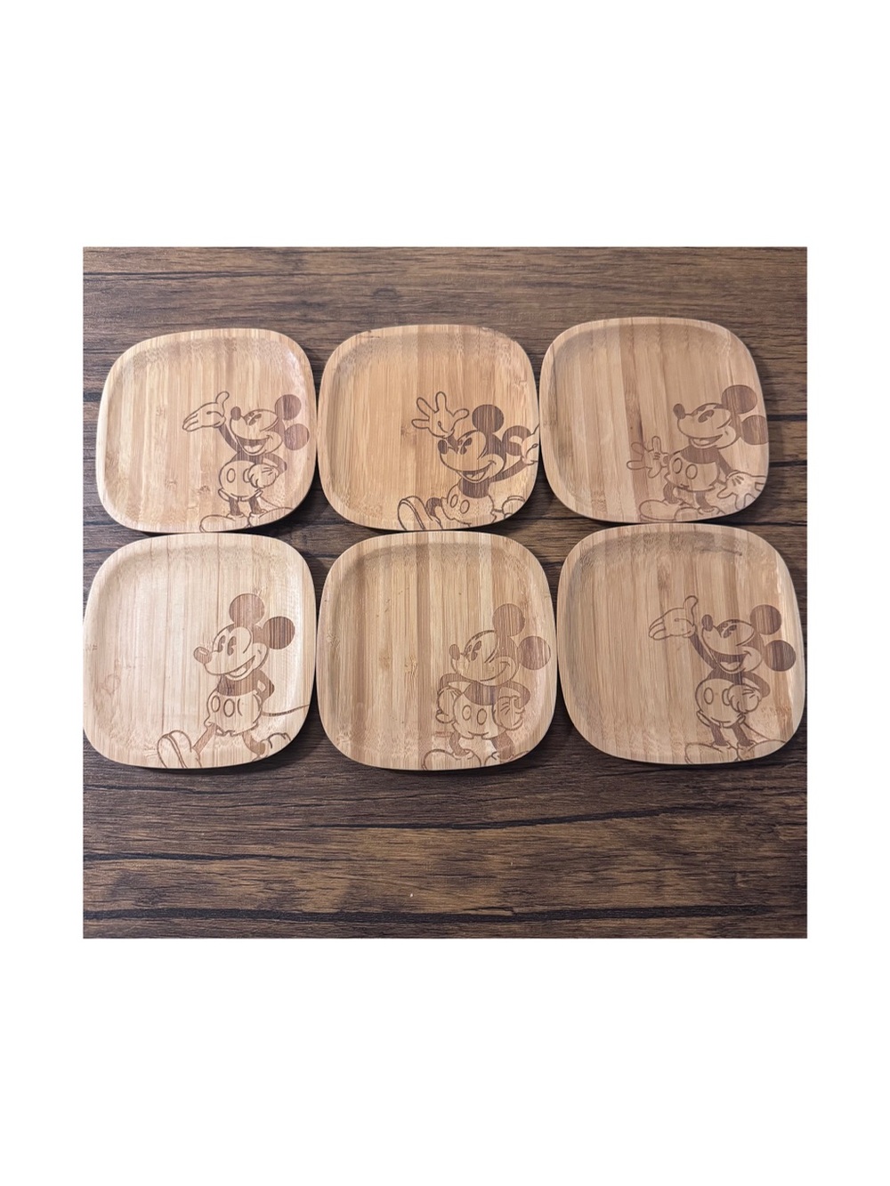 Disney Parks Authentic 100% Bamboo Mickey Mouse Small Plate Set of 6